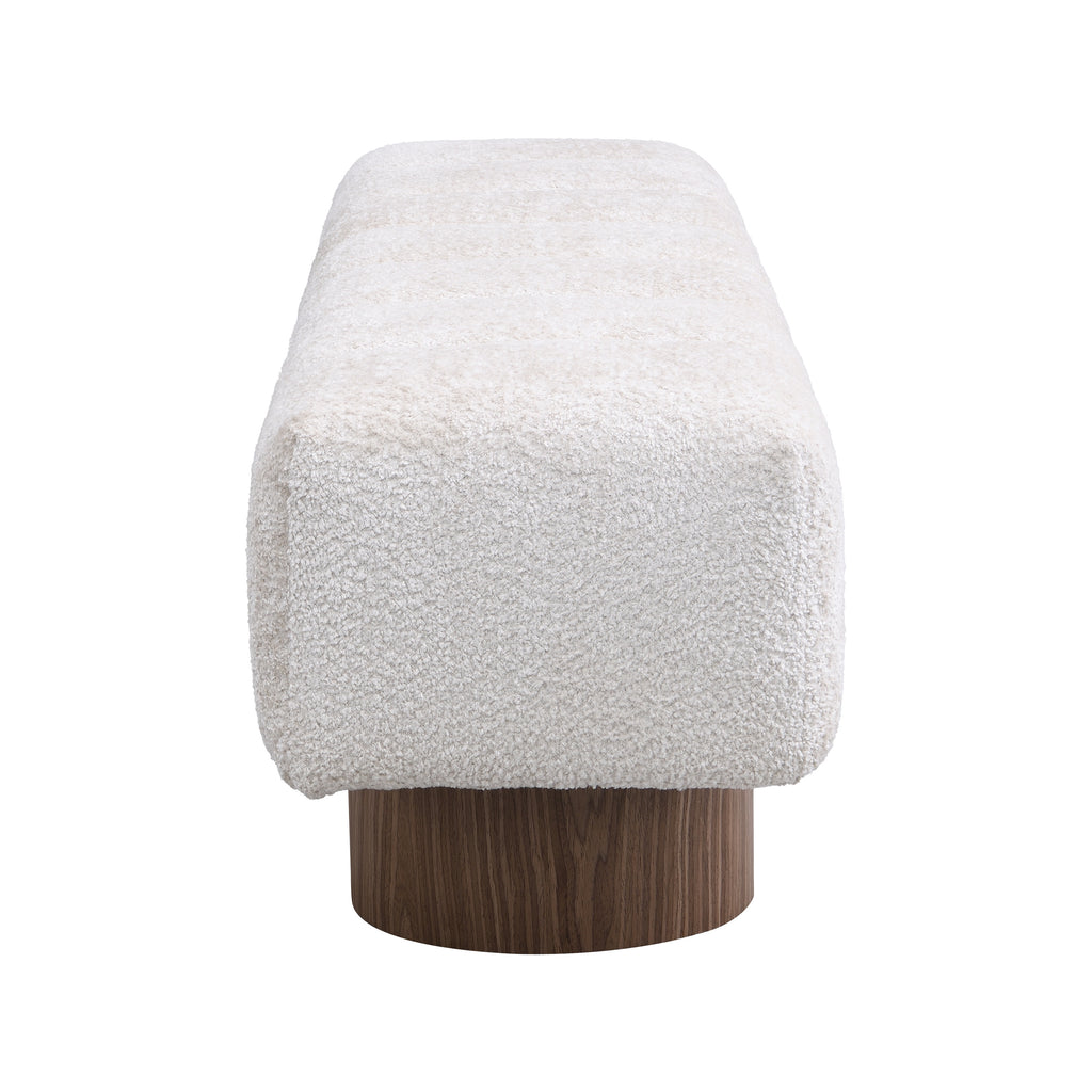 Upholstered Dining Bench for Dining Room, No-Assembly End of Bed Entryway Bench Ottoman for Bedroom Living Room, Beige Faux Fur Fabric Stool Top Wood Leg 300 LBS Weight Capacity - Grand Goldman Shop