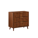 Fluted 3 Drawer Dresser Set of 2, Mid-Century Modern Tall Chest of Drawers with Vertical Grooved Design, Solid Wood Storage Cabinet with Metal Handles for Bedroom Living Room, Walnut - Grand Goldman Shop