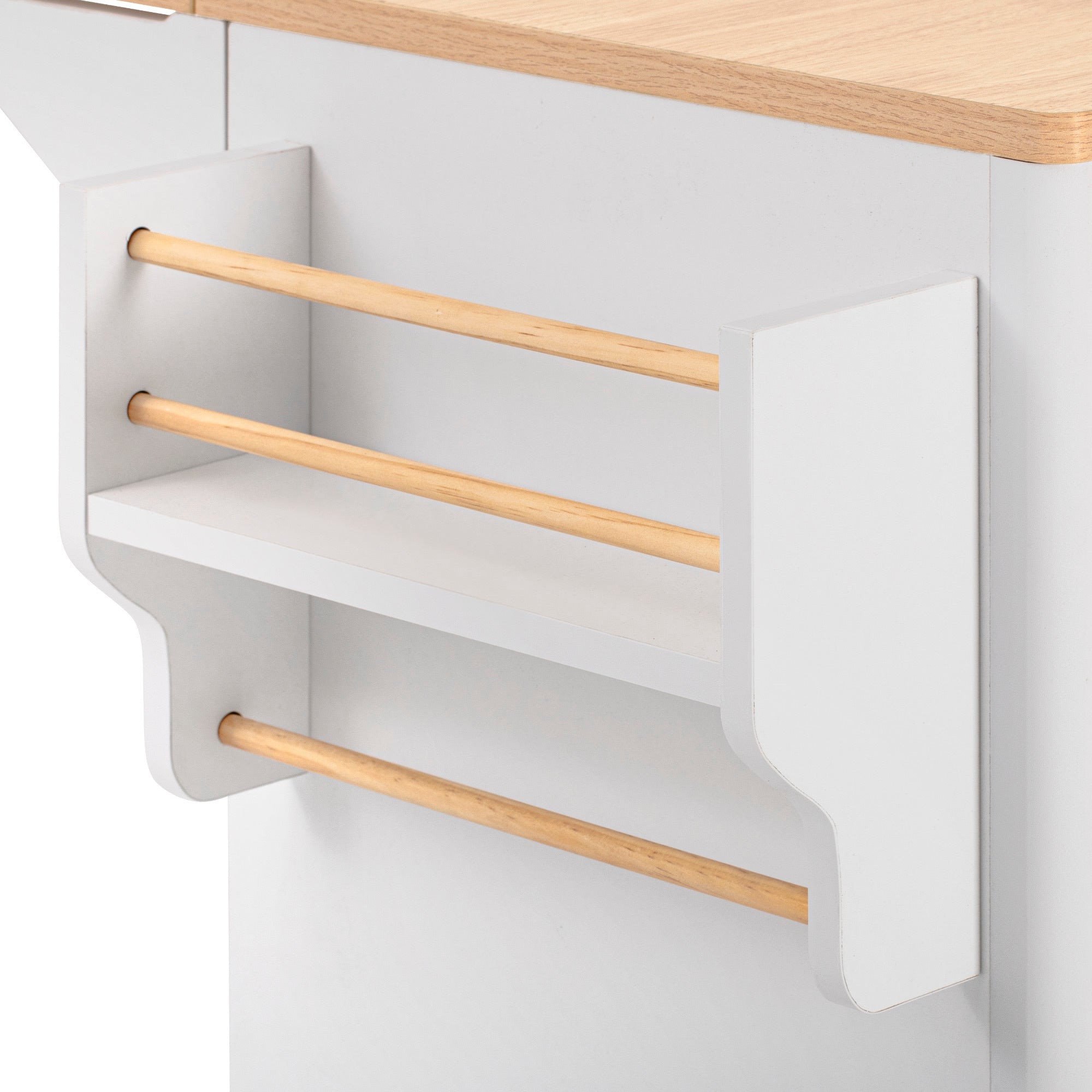 K&K Fluted Kitchen Island with Storage, 55.5' Kitchen Island with Drop Leaf, Power Outlet, 4 Doors and 3 Drawers, Rolling Island Table with Wood-grain Top, Curved Edge for Kitchen,Dining Room White - Grand Goldman Shop