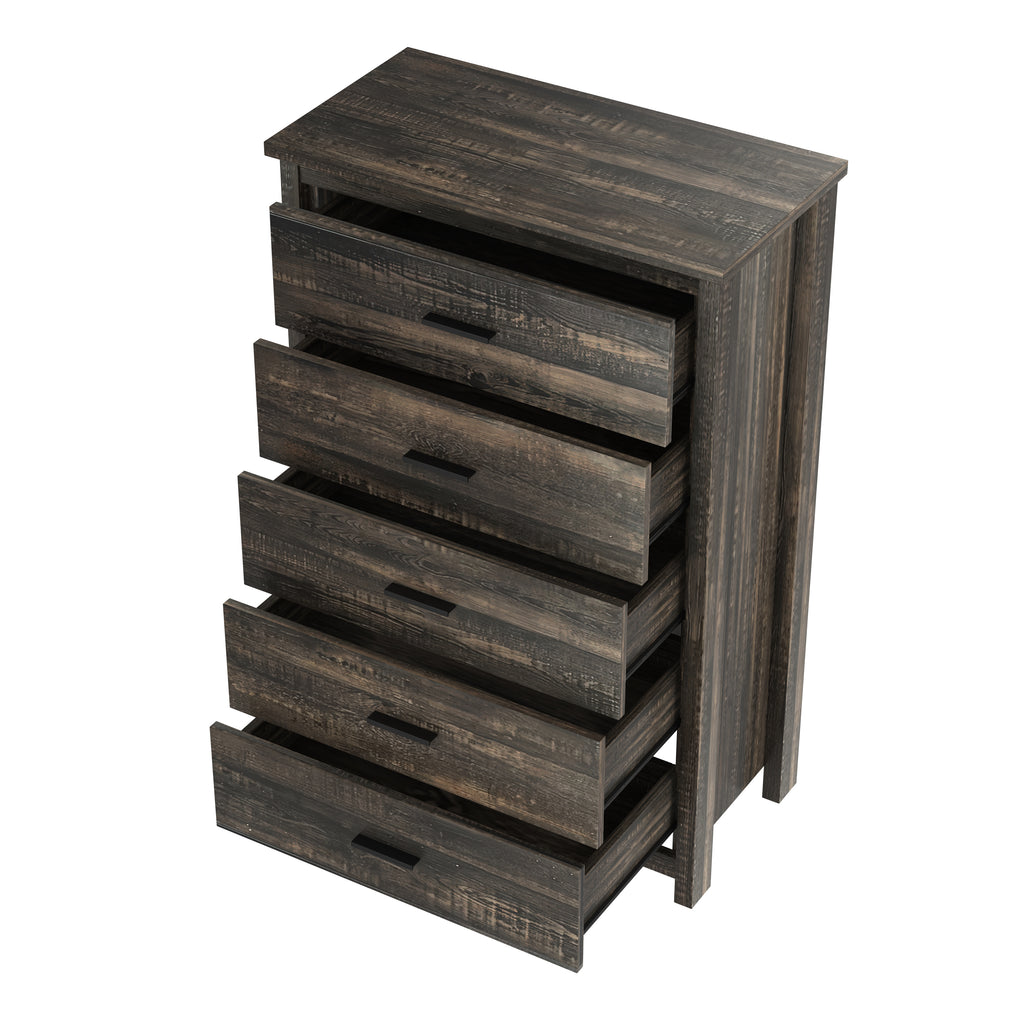 4PCS Bedroom Sets, Wooden Queen Size Bed Frame with Storage Headboard and Charging Station, 2 Nightstands with 2 Drawers, 1 Dresser with 5 Drawers, Antique Gray - Grand Goldman Shop