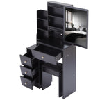 29.2' Small Space Left Bedside Cabinet Vanity Table + Cushioned Stool, Extra Large Right sliding mirror, Multi Layer High Capacity Storage, Practical Fashionable Dresser, Suitable For Small Space - Grand Goldman Shop