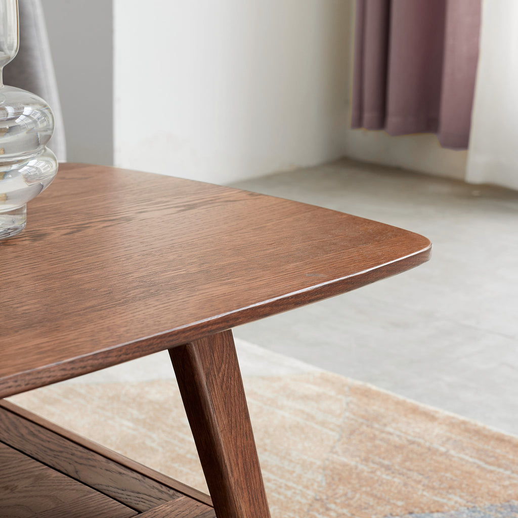 Center table Low Table 100% solid Oak Wood Top plate Desk Coffee table Width 100 x Depth 50 x Height 44 cm Study desk Work from home Easy to assemble Walnut Color Wood With Storage Shelf - Grand Goldman Shop