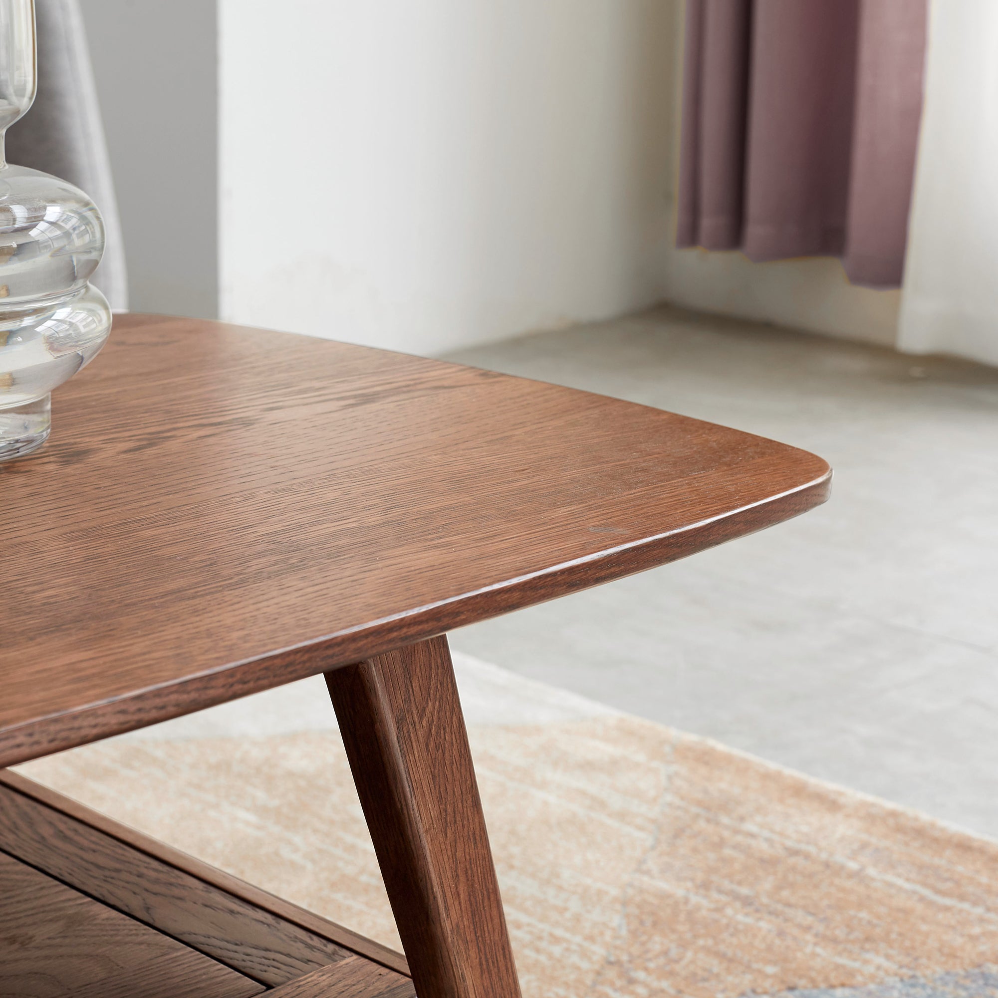 Center table Low Table 100% solid Oak Wood Top plate Desk Coffee table Width 100 x Depth 50 x Height 44 cm Study desk Work from home Easy to assemble Walnut Color Wood With Storage Shelf - Grand Goldman Shop