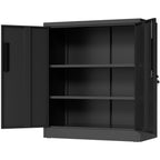 Black Heavy Duty Metal Storage Cabinet with Lock, 2-Door File Cabinet with 2 Adjustable Shelves for Home, Office, Garage (35.