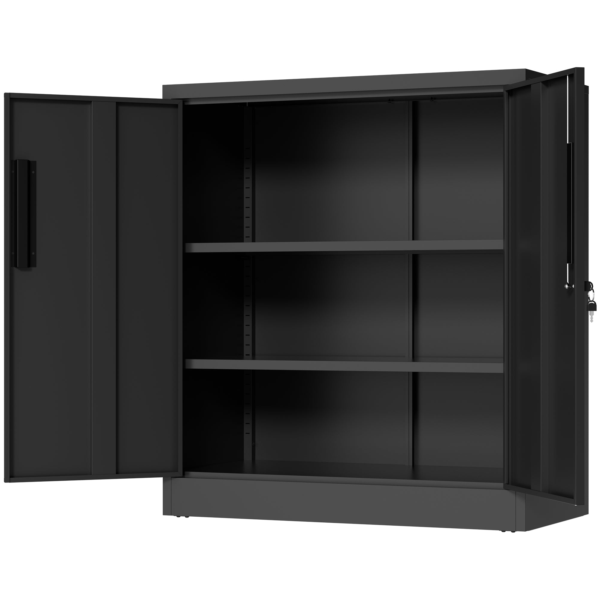 Black Heavy Duty Metal Storage Cabinet with Lock, 2-Door File Cabinet with 2 Adjustable Shelves for Home, Office, Garage (35.
