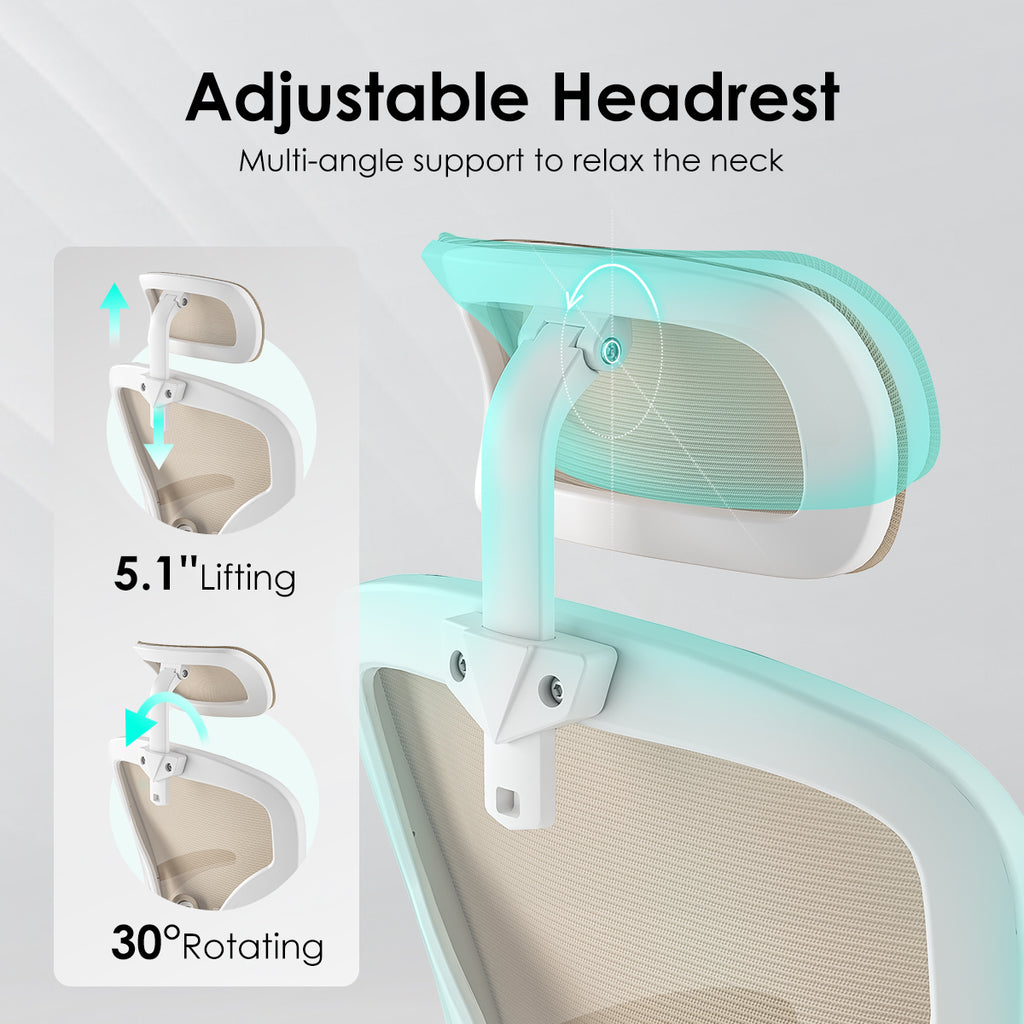 Ergonomic Office Chair, Home Office Desk Chair with Headrest, High Back Computer Chair with Armrests and Adjustable Lumbar Su