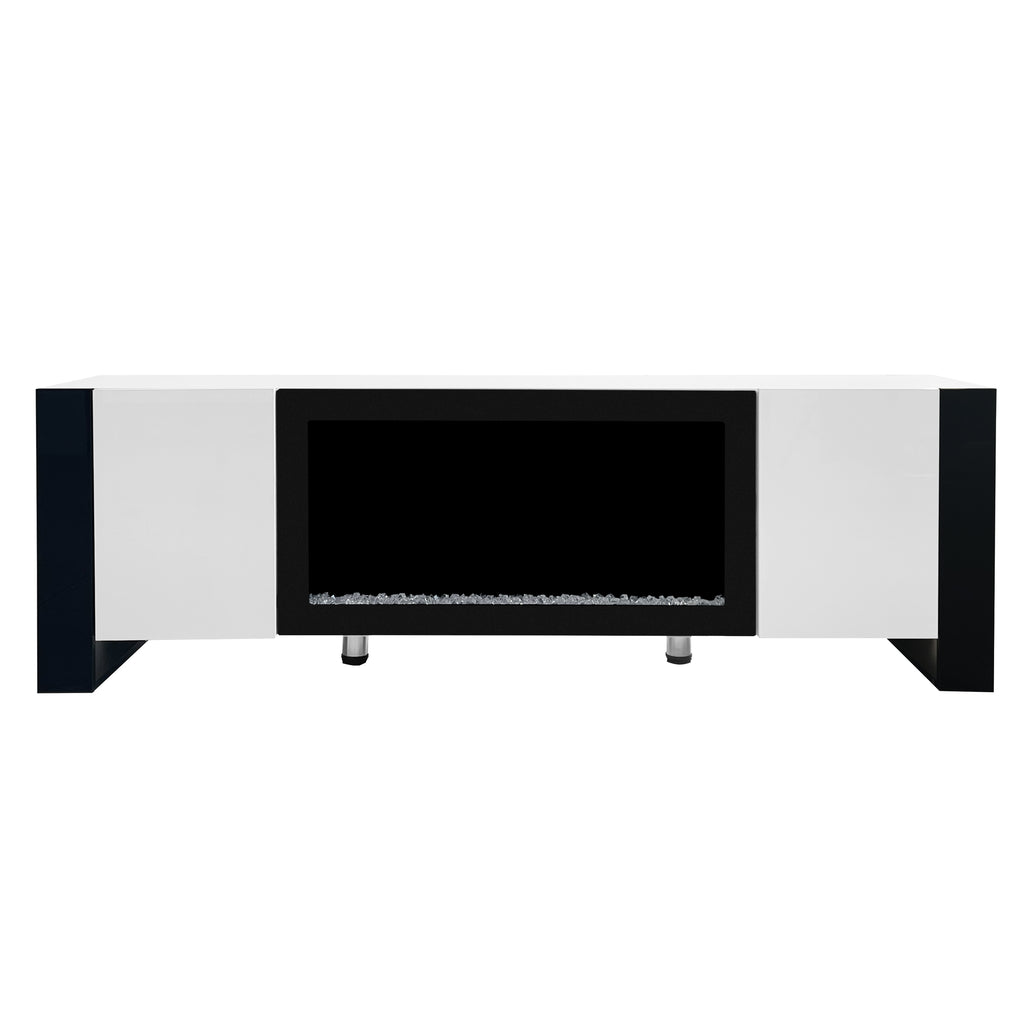ON-TREND Modern TV Stand with 34.2' Non-heating Electric Fireplace, High Gloss Entertainment Center with 2 Cabinets, Media Console for TVs up to 78', White - Grand Goldman Shop