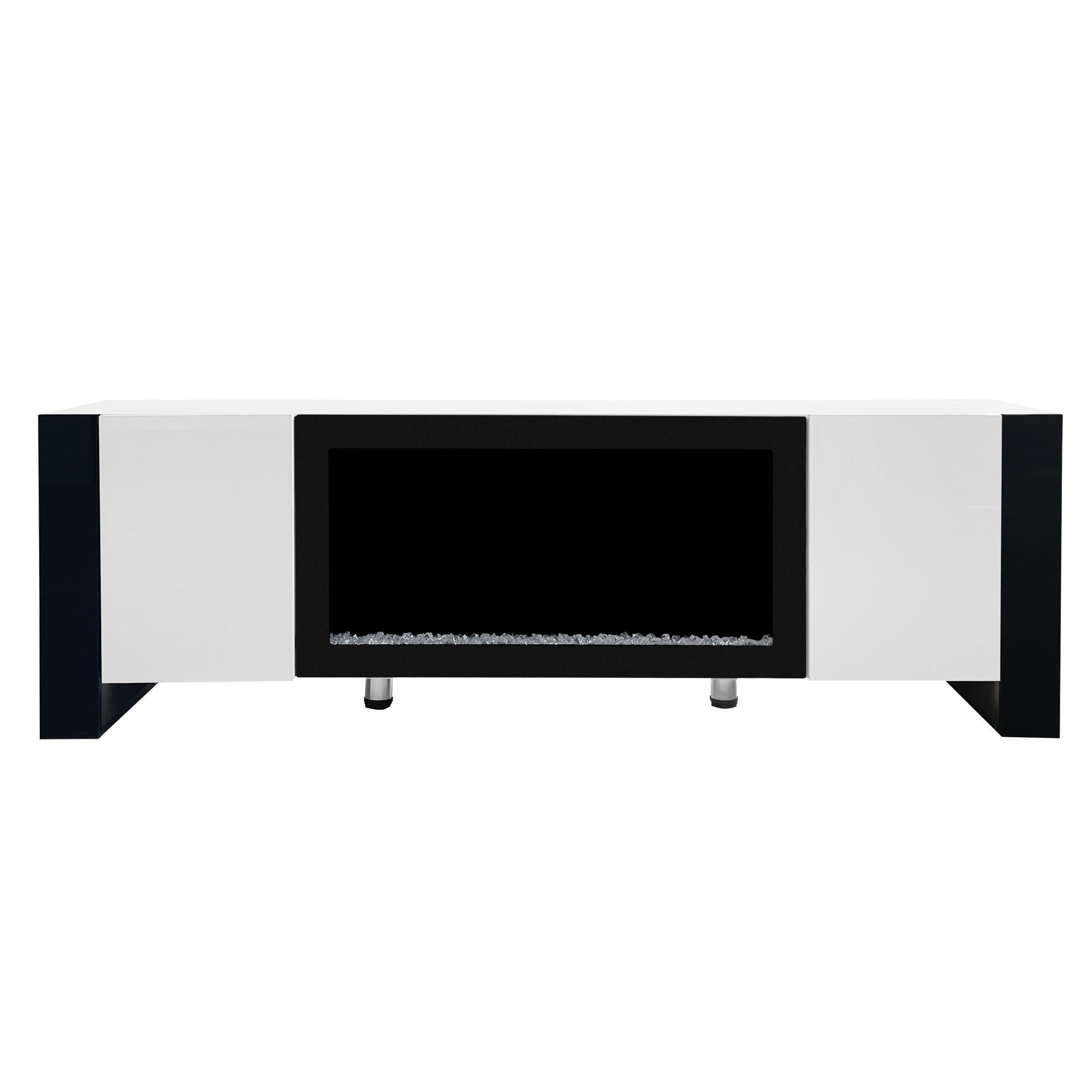 ON-TREND Modern TV Stand with 34.2' Non-heating Electric Fireplace, High Gloss Entertainment Center with 2 Cabinets, Media Console for TVs up to 78', White - Grand Goldman Shop