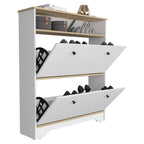 Shoe Rack Dublin, One Open Shelf, Two Extendable Cabinets, Light Oak / White Finish - Grand Goldman Shop