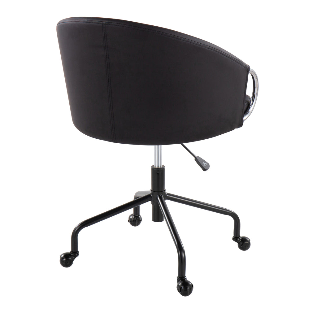 Contemporary Task Chair in Black Metal and Black Faux Leather with Silver Metal Accents | Premium Home Decor - Grand Goldman