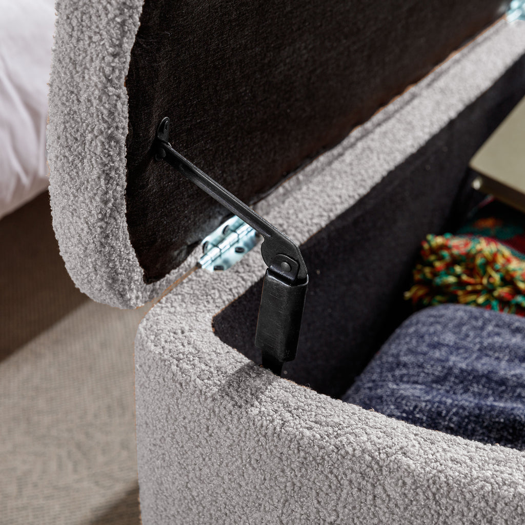 Grey Storage Ottoman Bench for End of Bed Gold Legs, Modern Grey Faux Fur Entryway Bench Upholstered Padded with Storage for Living Room Bedroom - Grand Goldman Shop