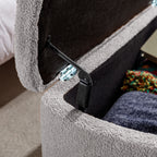 Grey Storage Ottoman Bench for End of Bed Gold Legs, Modern Grey Faux Fur Entryway Bench Upholstered Padded with Storage for Living Room Bedroom - Grand Goldman Shop