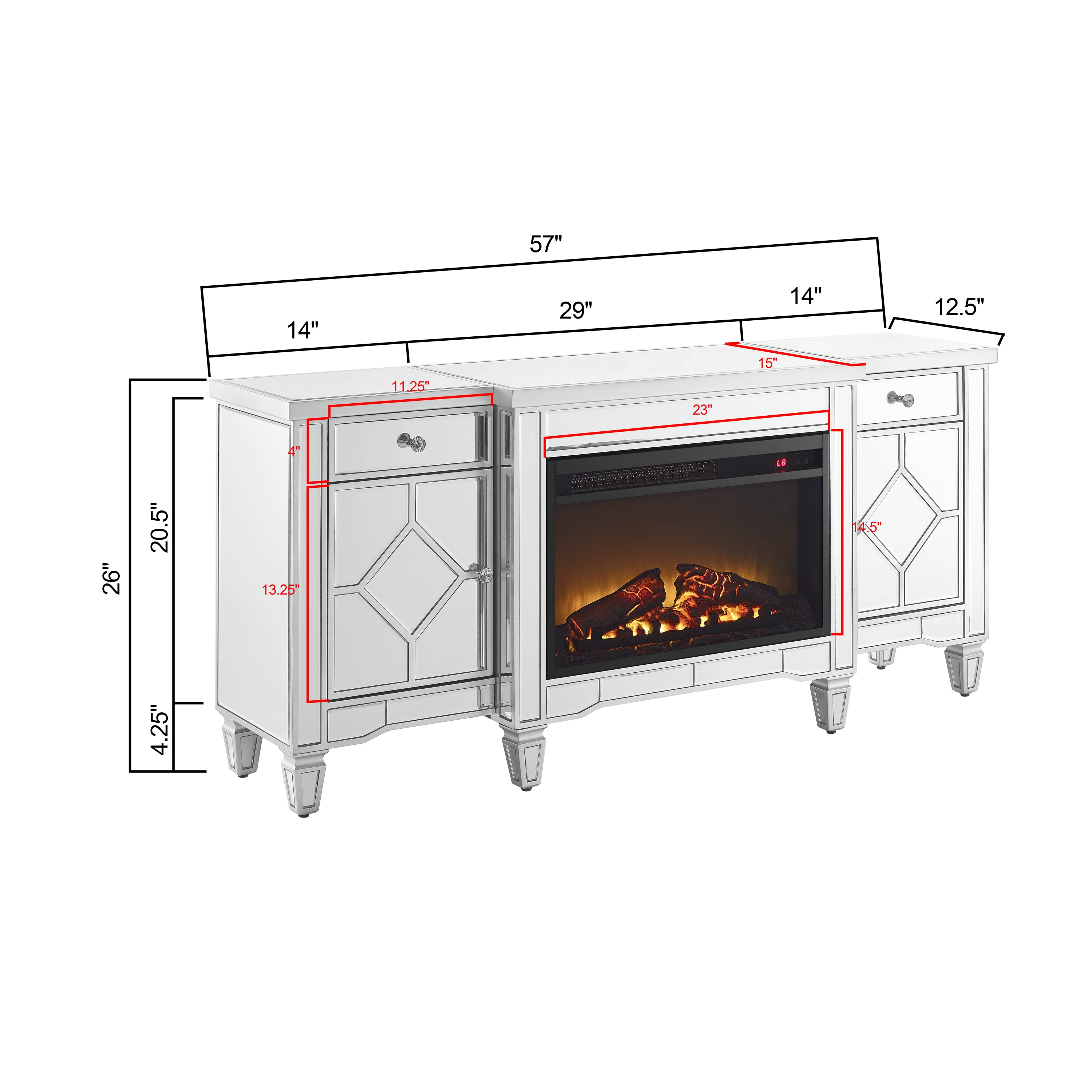 W 57' X D 15 ' X H 25.6' Flash silver combination TV fireplace cabinet - Grand Goldman Shop