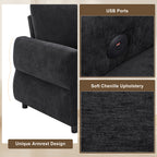 Black Convertible Sofa Bed Loveseat with Adjustable Backrest and USB Ports, 62.75' Chenille Upholstered Couch for Living Room or Small Space - Grand Goldman Shop