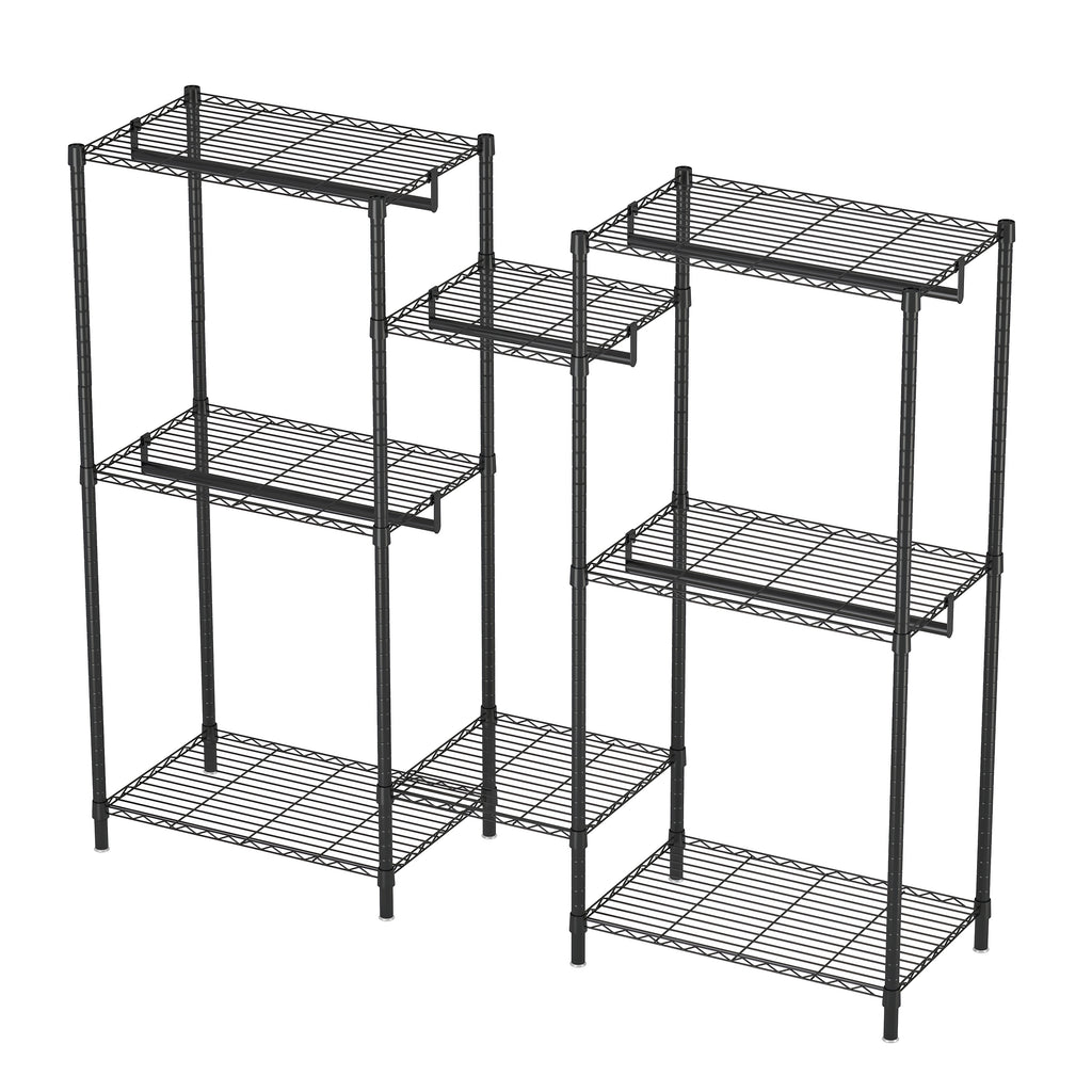 Heavy Duty Garment Rack With 8 Adjustable Wire Shelves and 5 Clothes Rails, Freestanding Closet Organizer, Black Metal - Grand Goldman Shop