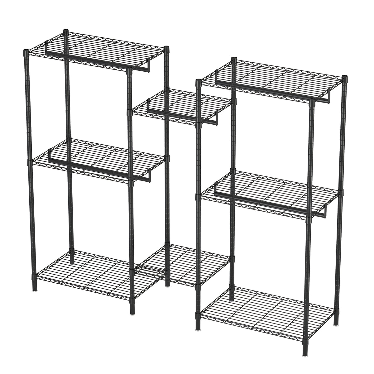 Heavy Duty Garment Rack With 8 Adjustable Wire Shelves and 5 Clothes Rails, Freestanding Closet Organizer, Black Metal - Grand Goldman Shop