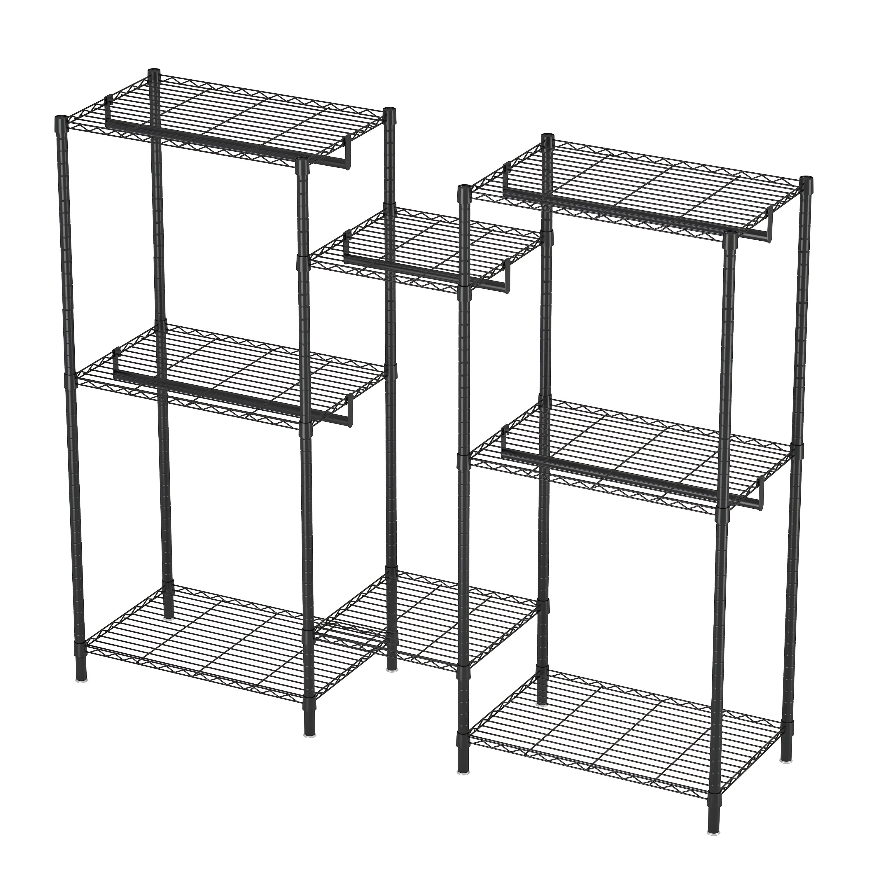 Heavy Duty Garment Rack With 8 Adjustable Wire Shelves and 5 Clothes Rails, Freestanding Closet Organizer, Black Metal - Grand Goldman Shop