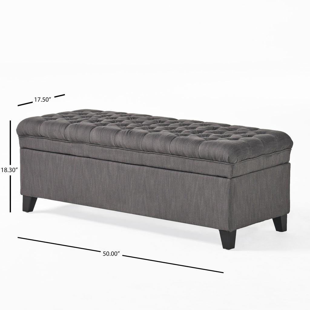 JULIANA Stylish Storage Ottoman with Extra Seating in Gray Fabric, 50x20.5x18.3 inches - Grand Goldman Shop