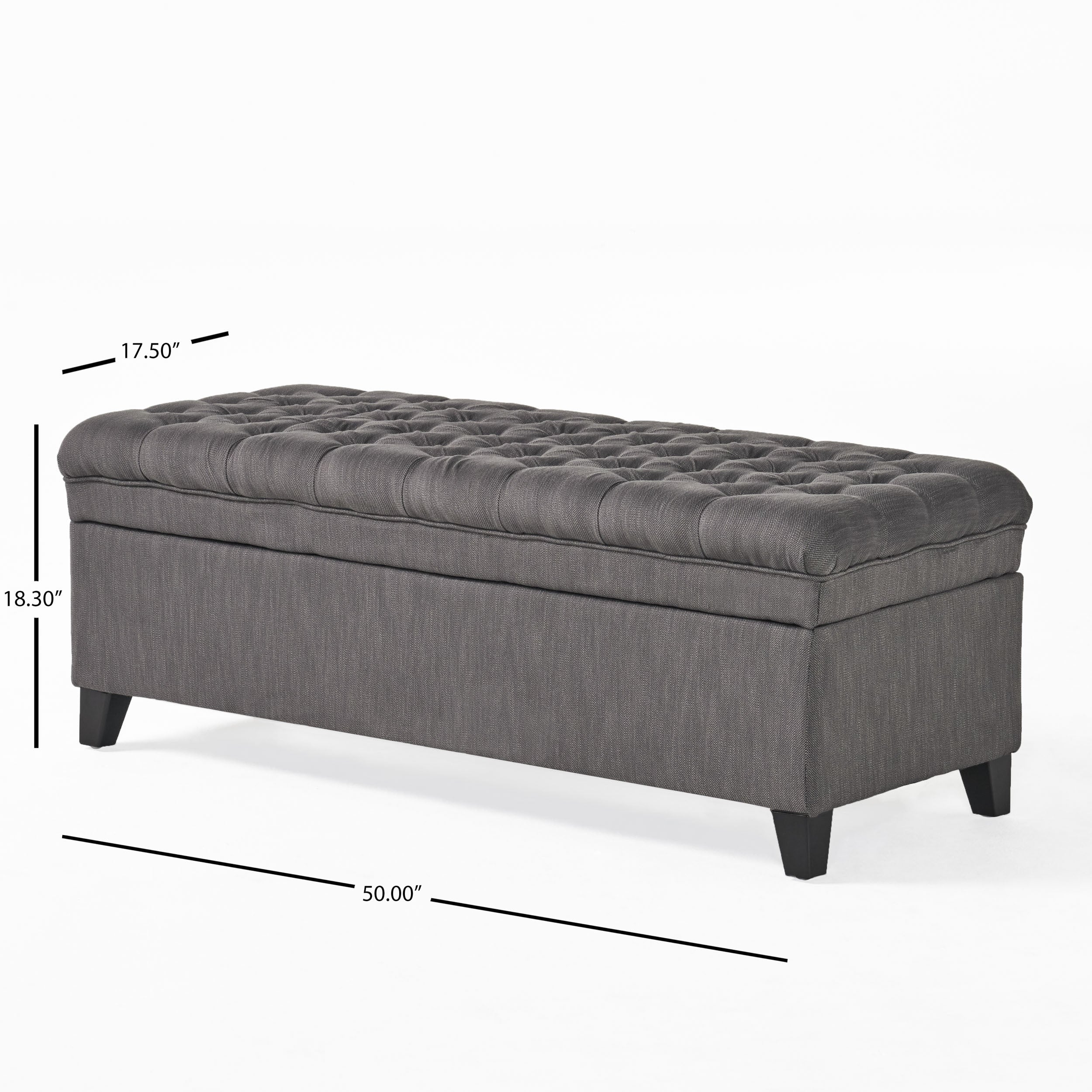 JULIANA Stylish Storage Ottoman with Extra Seating in Gray Fabric, 50x20.5x18.3 inches - Grand Goldman Shop