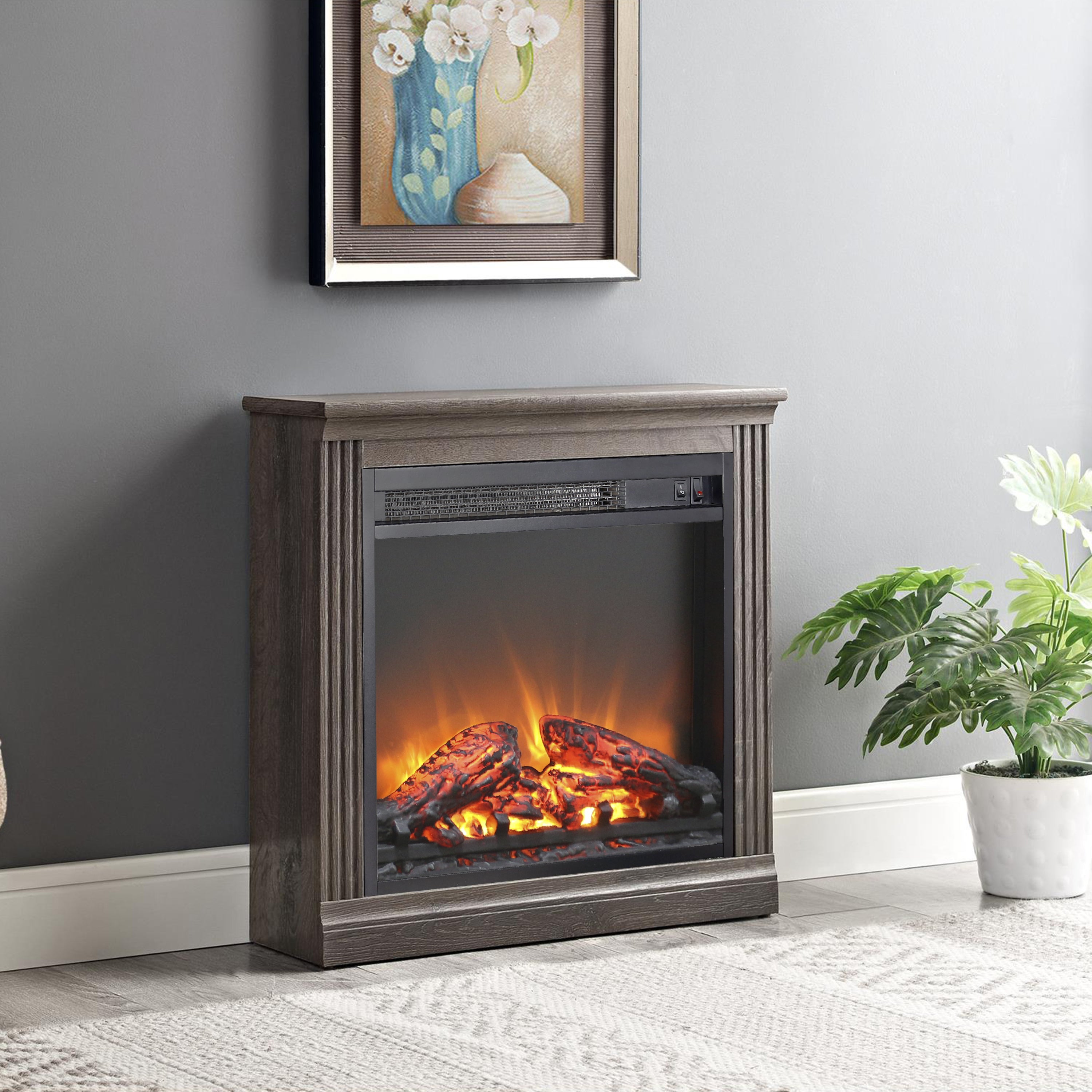 18 inch electric fireplace insert, ultra thin heater with log set & realistic flame, overheating protection - Grand Goldman Shop