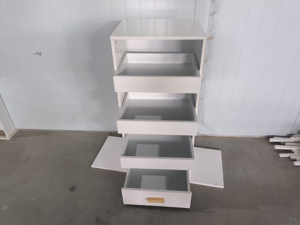 4-Tier Freestanding Bookshelf with 3 Sliding Drawers and 1 Bottom Drawer in White, Engineered Wood - Shop Quality Furniture a