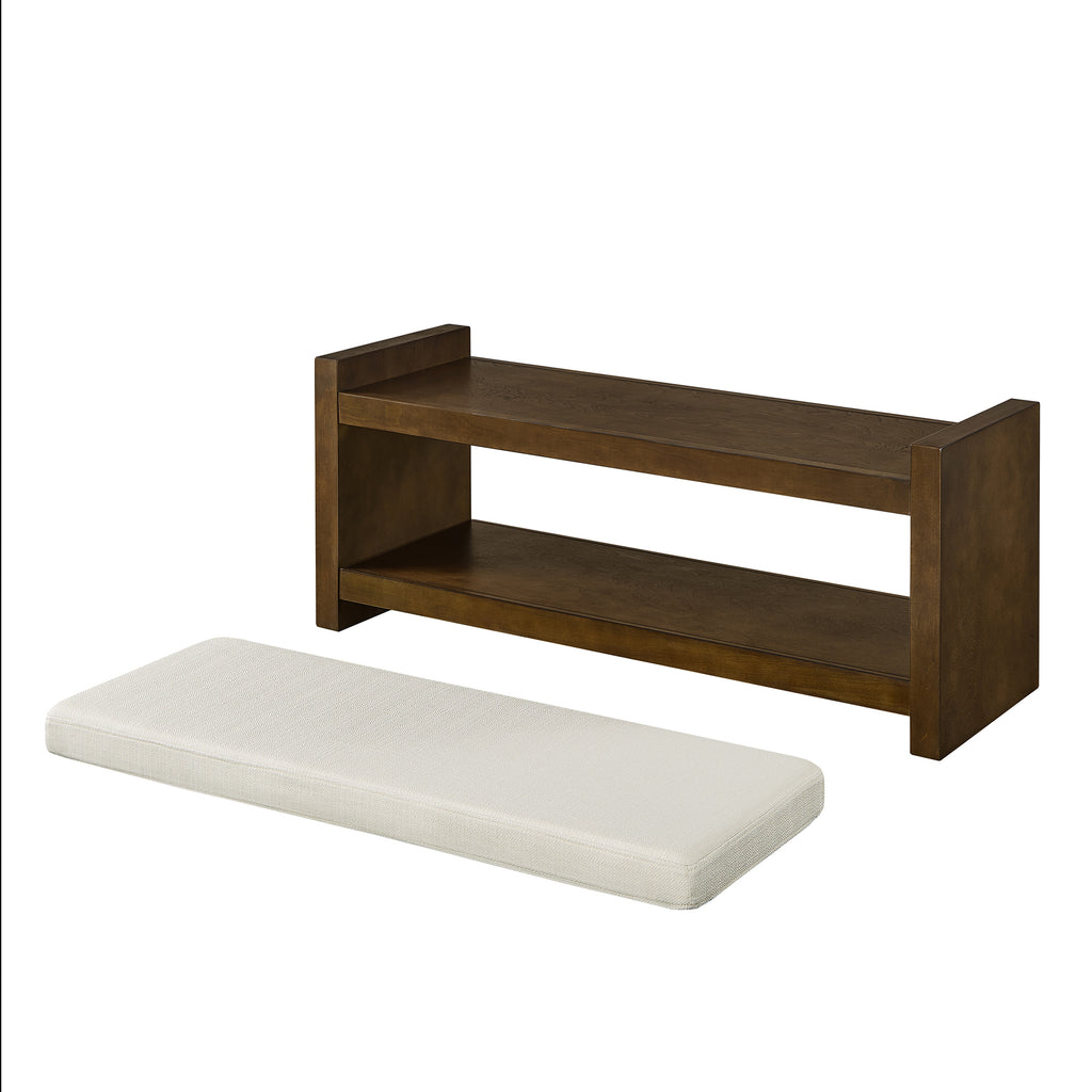 40' Accent Bench with Lower Shelf Shoe Rack, Padded Seating Bench for Living Room, Modern Compact Bed End Bench with Storage for Bedroom Seating, Removable Cushion,  40'W- Beige - Grand Goldman Shop