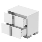 Modern End Table with Drawers, Elegant Nightstand with Metal Foot,Wood Bedside Table with Mirrored Metal Handles,Sofa Side End Table for Bedroom Living Room Office,White - Grand Goldman Shop
