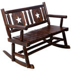 Outdoor Wood Rocking Bench Carbonized Double Rocking Chair for 2 Persons with Wide Curved Seat, Porch Rocker for Porch, Garden, Backyard, Rustic Brown - Grand Goldman Shop