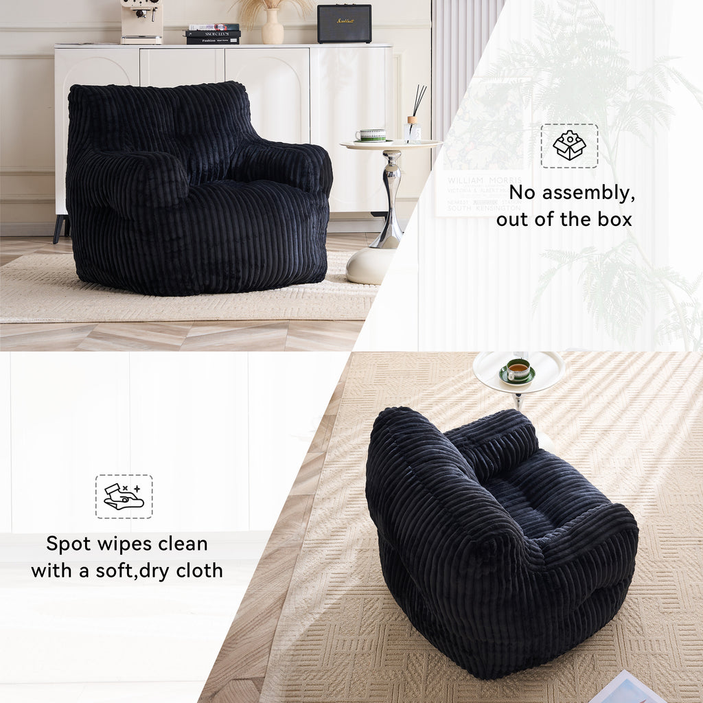 010-Soft Fluffy Corduroy Fabric Bean Bag Chair Filled With Memory Sponge,Black - Grand Goldman Shop