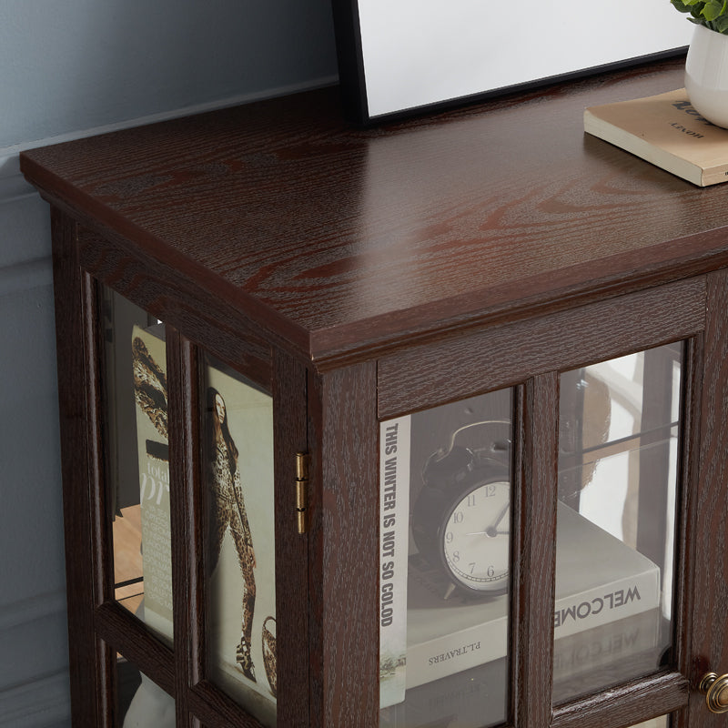 LED Curio Display Cabinet,Antique Display Cabinet with Adjustable Shelves,Retro Design Quality Showcase with Lattice Doors Elegant Bookcase and Storage Cabinet for Home Decor and Organization CHE - Grand Goldman Shop
