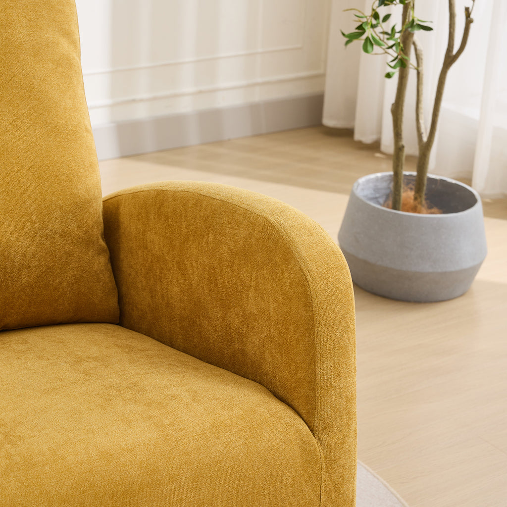 27.2'W Rocking Chair for Nursery, Polyester Glider Chair with High Back and Side Pocket, Rocking Accent Armchair with Rubber Wood Legs for Living Room/Bedroom.Mustard - Grand Goldman Shop