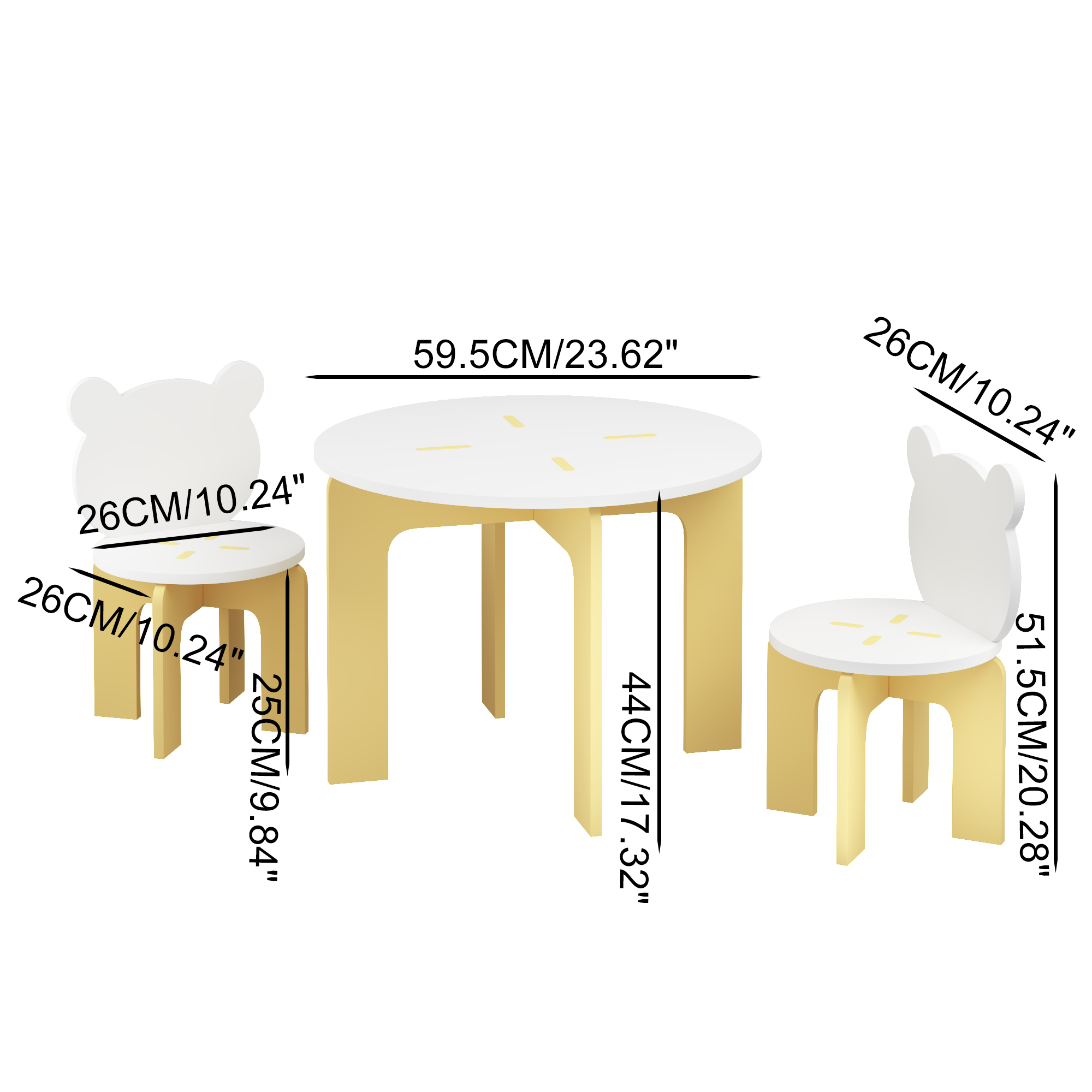 Kids Table and Chair Set, 3-Piece Toddler Table with 2 Chairs, Cute Bear-Back Chairs, Sturdy Wooden Activity Table Set for Ki