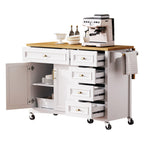 K&K 52'' Kitchen Island with Drop Leaf, Embossed Texture Kitchen Island on Wheels with Spice Rack, Towel Rack, 2 Doors and 5 Drawers, Kitchen Storage Cart with Adjustable Shelf for Kitchen, White - Grand Goldman Shop