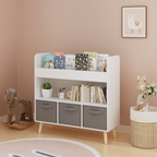 Kids Bookshelf with 3 Fabric Bins, Modern Children's Bookcase with Storage for Toys and Books, Toddler Book Organizer Shelf f