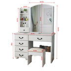 Fashion Vanity Desk with Mirror and Adjustable Lighting in White MDF, 6 Drawers, 3 Color Light Modes - Grand Goldman Shop
