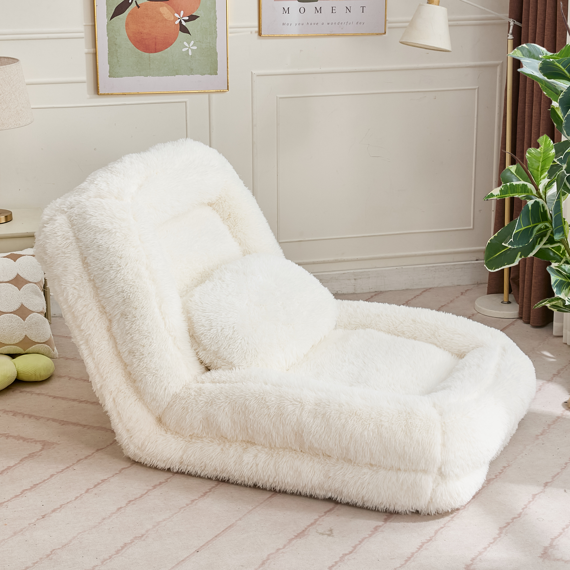 [NEW ARRIVED] [VIDEO PROVIDED] Human Dog Bed,Lazy Sofa,5-Position Adjustable Convertible,Floor Gaming Chair,bedroom, living room,Suitable for gaming, meditation,relaxation,Plush Fabric,Beige - Grand Goldman Shop