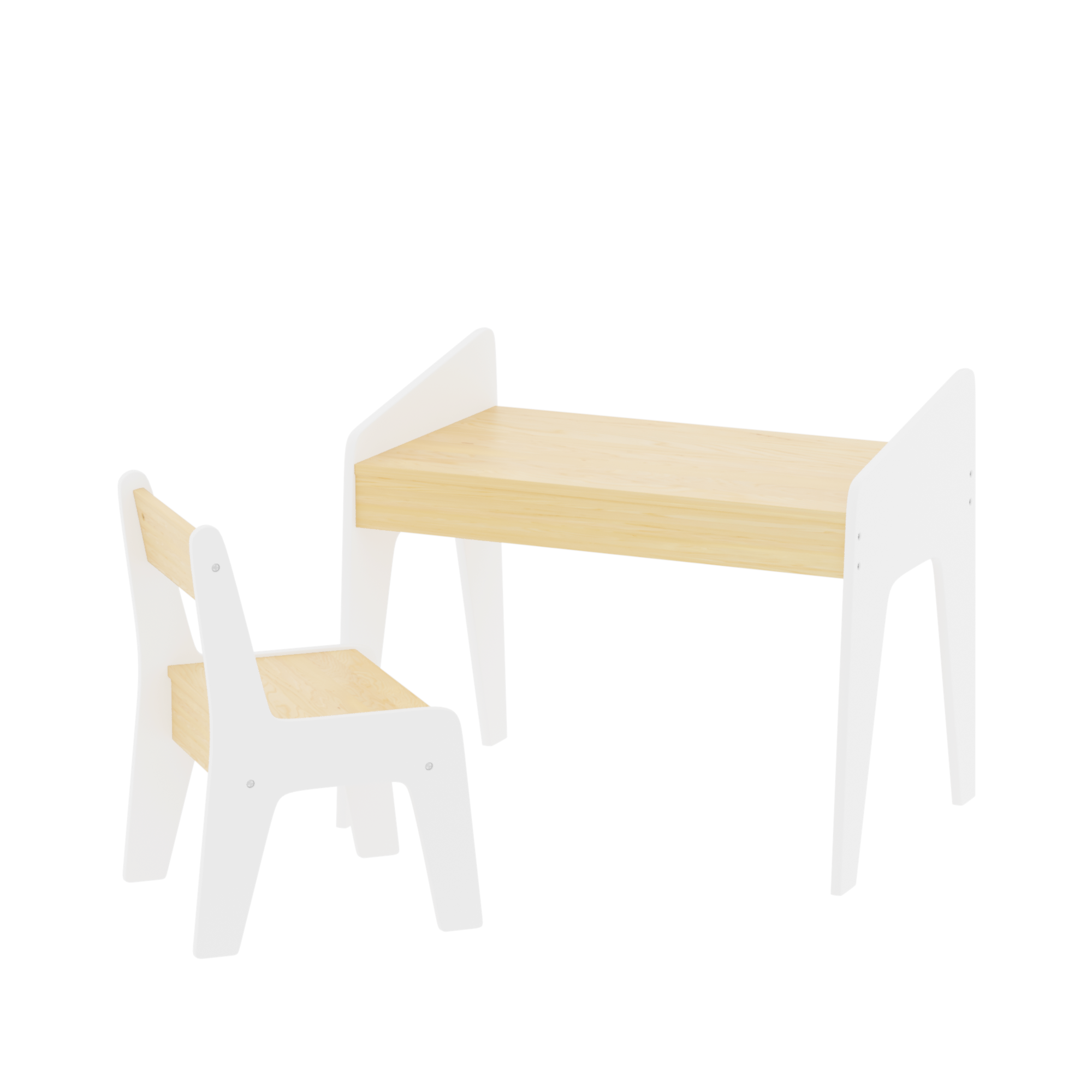 Kids Table Set with One Chair, Wooden Children Study Table, 2-8  Age Kids Funiture , White+Natural | Premium Home Decor - Gra