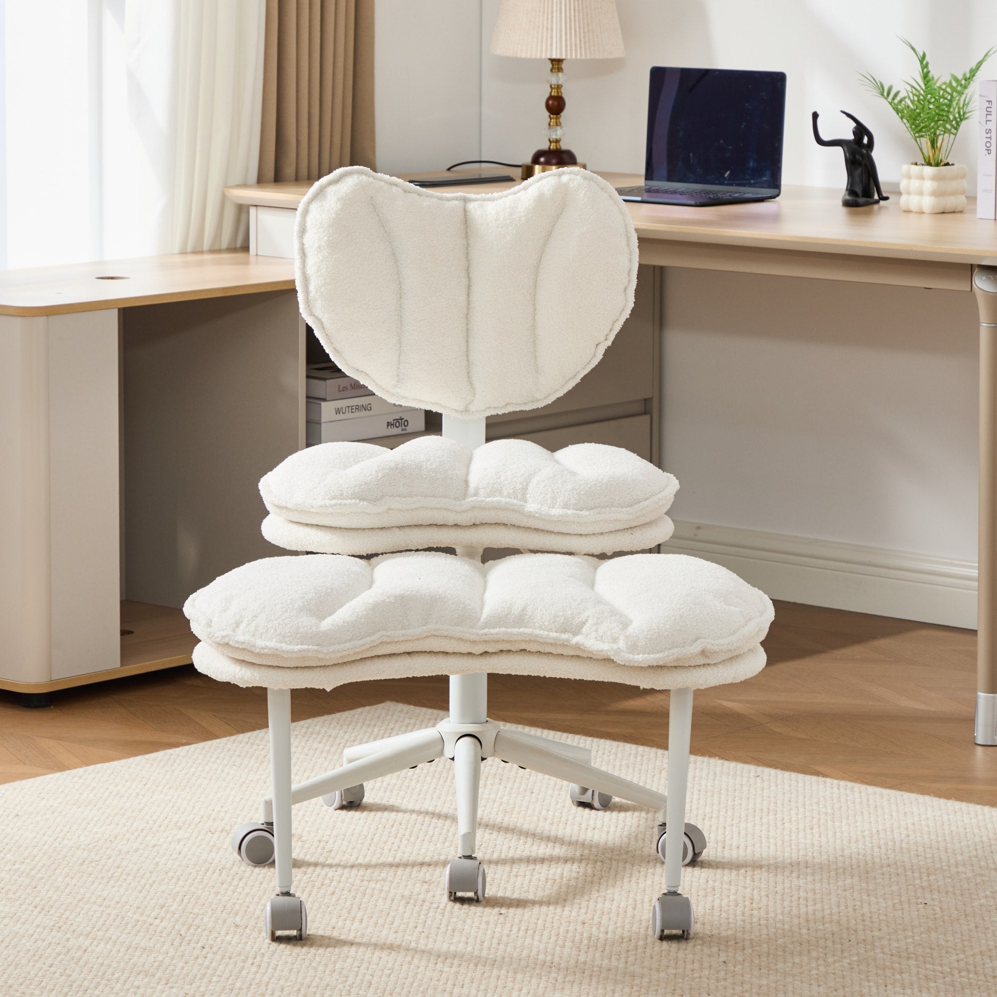Meditation Chair Plus, Teddy Fleece Double-Layer Padding Cross Legged Rolling Chair for ADHD, Criss Cross Desk Chair with Lum
