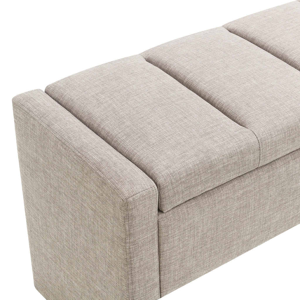 Modern Upholstered Bed End Bench with Storage, Comfy Linen Grey Brown Foot Rest - Grand Goldman Shop
