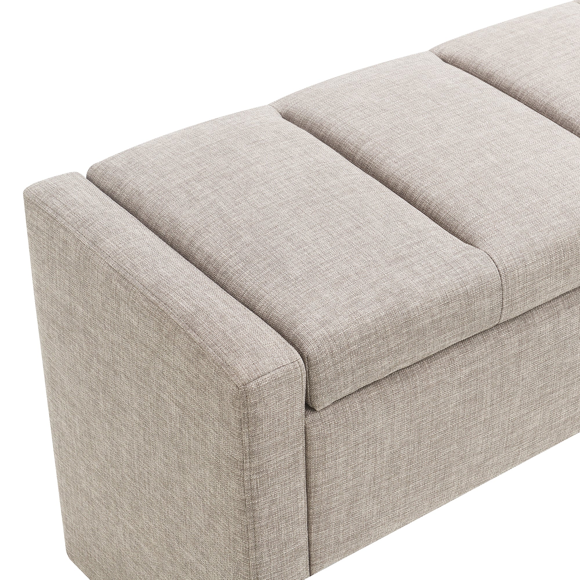 Modern Upholstered Bed End Bench with Storage, Comfy Linen Grey Brown Foot Rest - Grand Goldman Shop