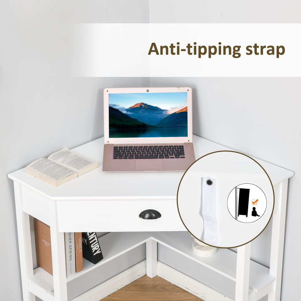HOMCOM Corner Desk, Triangle Computer Desk with Drawer and Storage Shelves for Small Spaces, Home Office Workstation for Livi