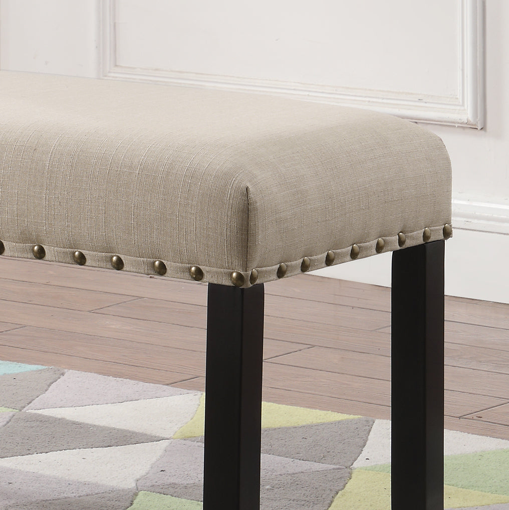 Biony Fabric Dining Bench with Nailhead Trim, Tan - Grand Goldman Shop