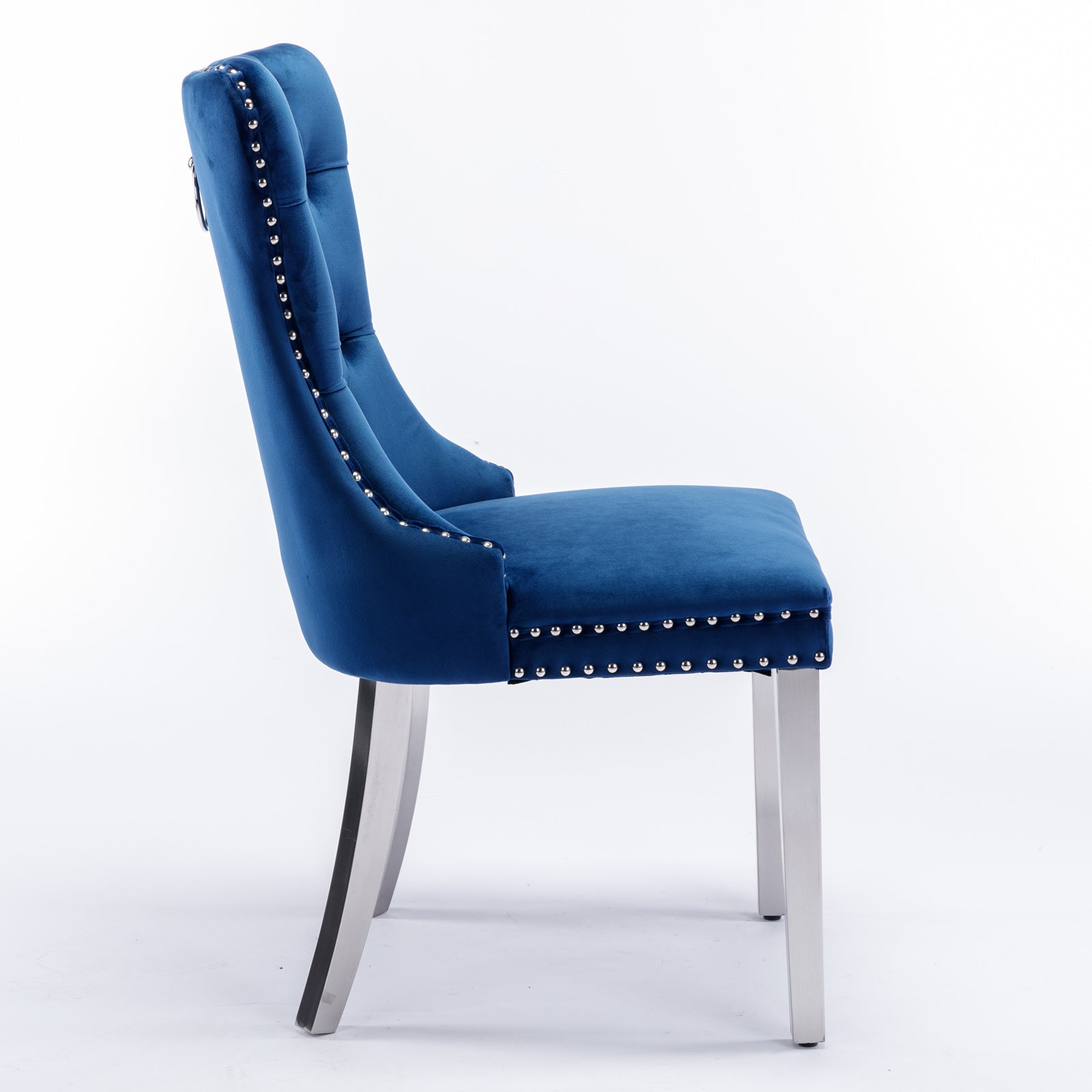 Nikki Collection Modern, High-end Tufted Solid Wood Contemporary Velvet Upholstered Dining Chair with Chrome Stainless Steel Plating Legs,Nailhead Trim,Set of 2,Blue and Chrome, SW1701BL - Grand Goldman Shop