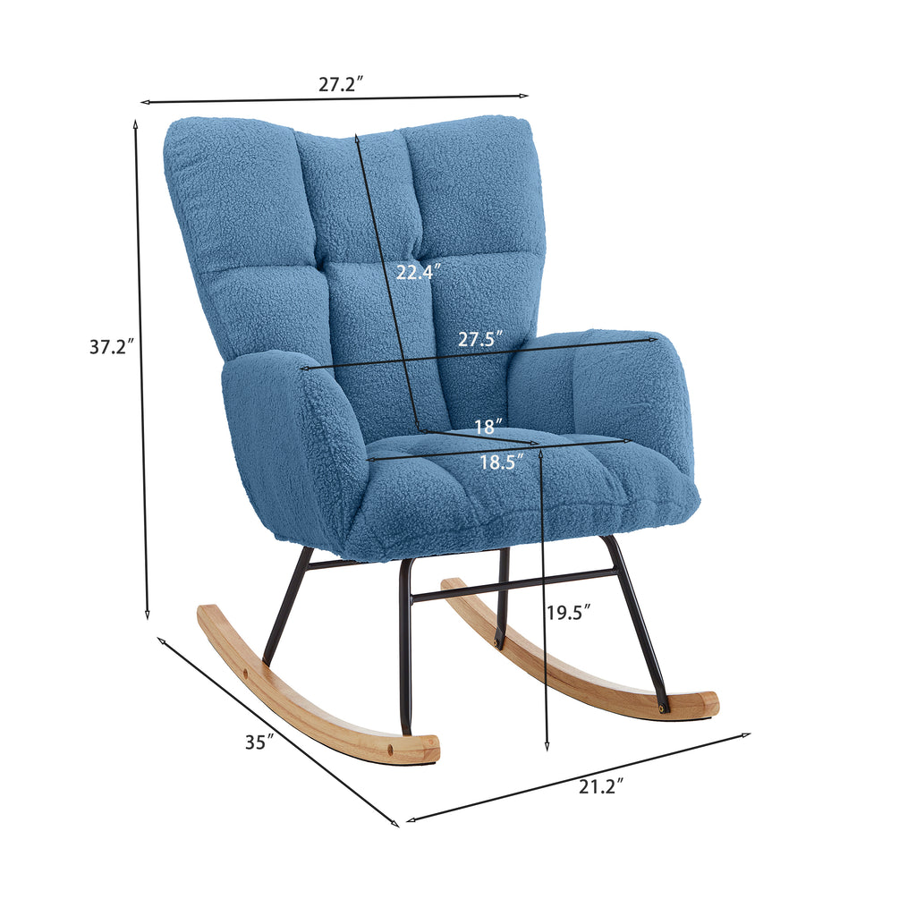 Glider Chair for Living Room Tufted Upholstered Teddy Fabric Rocking Chair with Metal Frame Accent Chair Blue - Grand Goldman Shop