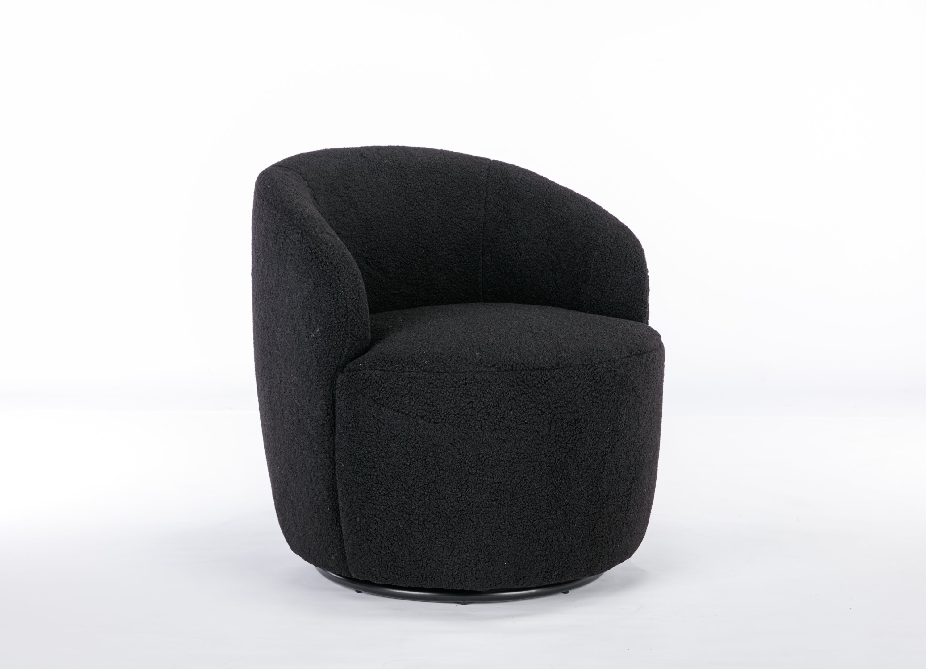 Teddy Fabric Swivel Accent Armchair Barrel Chair With Black Powder Coating Metal Ring,Black - Grand Goldman Shop