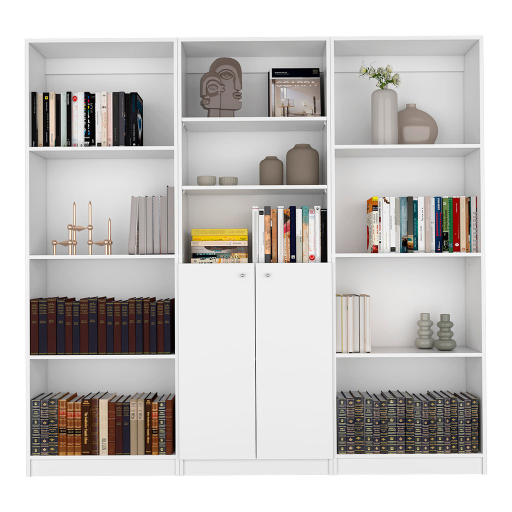 Duette 3 Piece Home Bookcase set, 74' Wide with 11 Shelves and 2-door Cabinet ,  Living Room Set  White - Grand Goldman