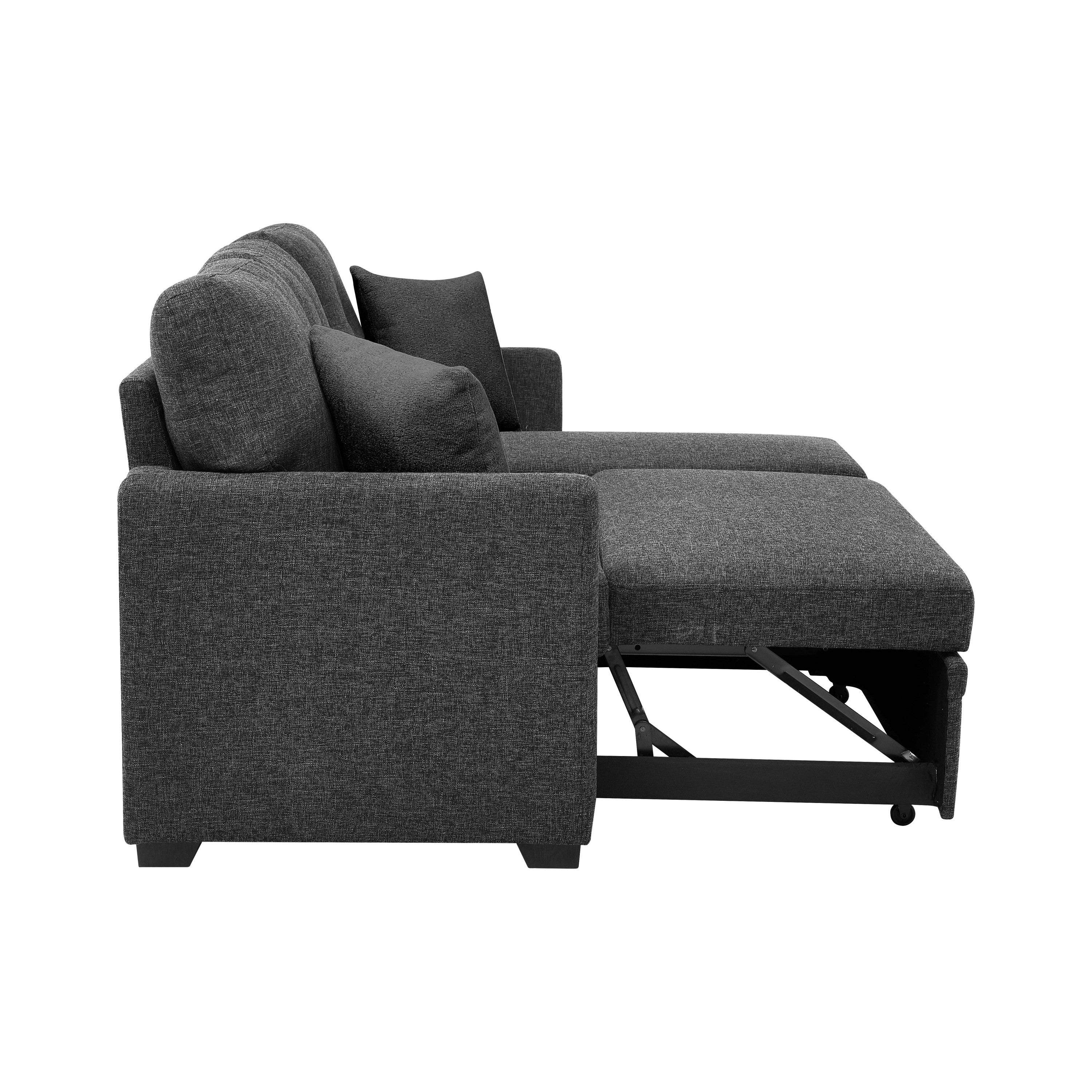 76.5' Linen Blend Upholstered Sectional with Pull-Out Bed and Chaise Storage - Grand Goldman Shop
