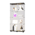 Two-door LED lights  Glass Display Cabinet 4 Shelves with Door, Floor Standing Curio Bookshelf for Living Room Bedroom Office