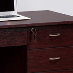 Three locking drawers on metal glides Student Desk Work Desk Modesty Panel Metal Bar Handles Mahogany color | Premium Home De