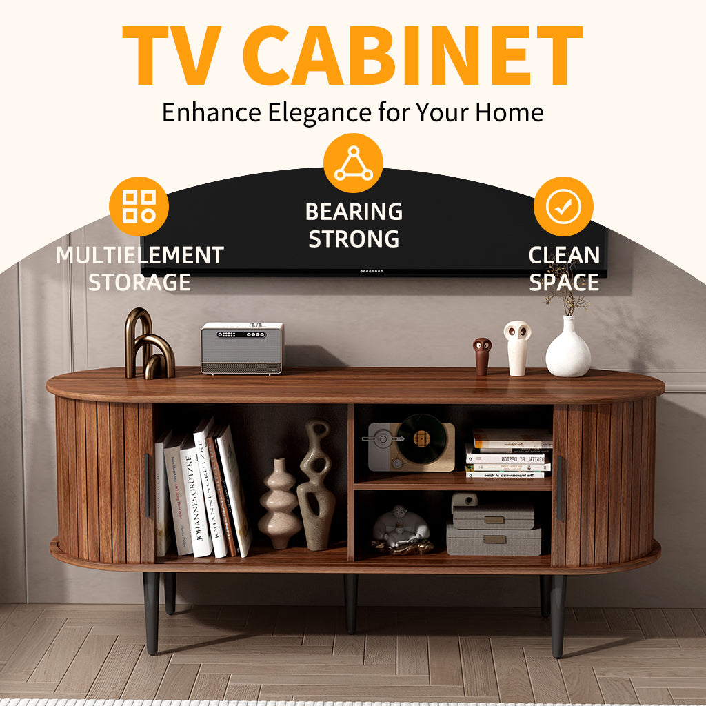 TV Stand, 47' Modern TV Console Table with Storage Compartment and Sliding Door, Gaming Entertainment Center with Cabinet for Living Room, Bedroom, Office (Walnut) - Grand Goldman Shop